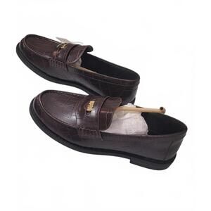 a new day Women's Brown Croc Gold Phyllis Penny Loafers Slip-on Shoes NWT